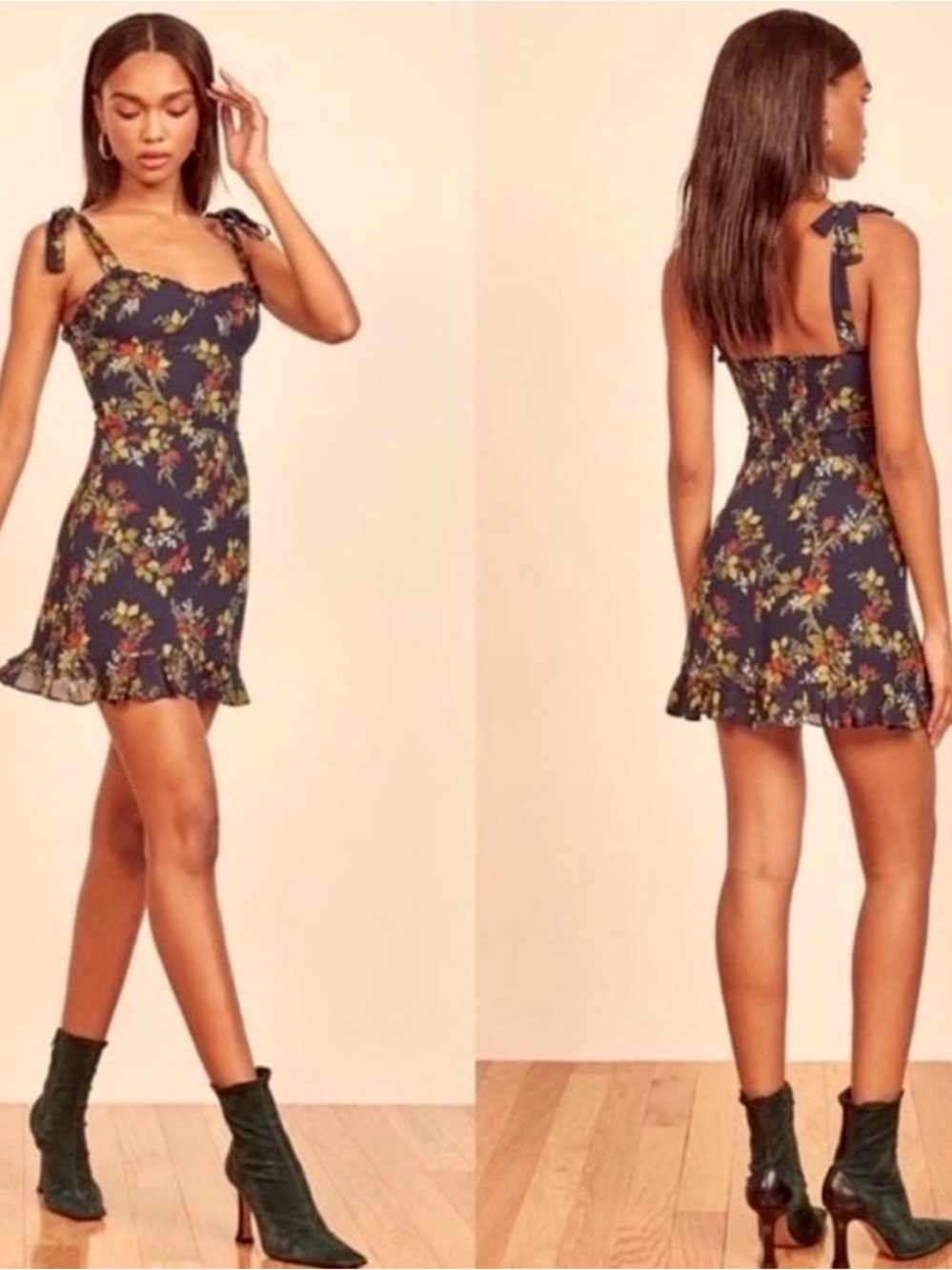 Reformation Navy Floral Christine Dress